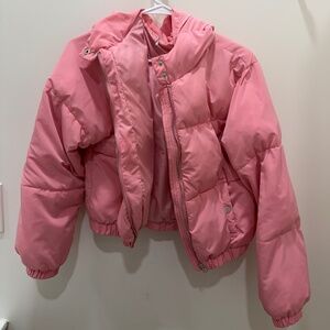 bubblegum pink puffer jacket